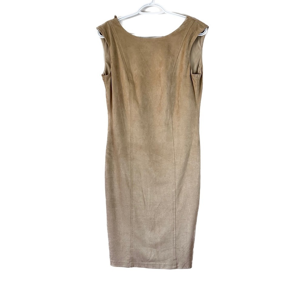 Frank Lyman Design Seam Detail Tan Sheath Midi Dress Scoop Neck Sleeveless 8